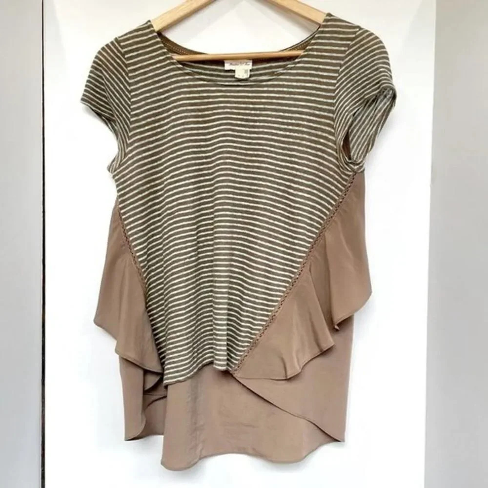 ANTHROPOLOGIE Side Swing Striped Top Small Brown